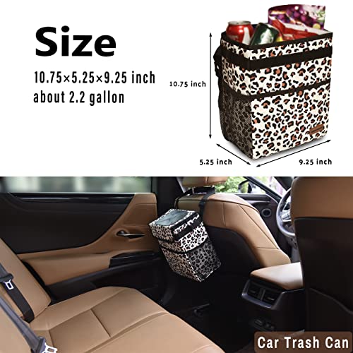 Cute Car Trash Can with Lid (Leopard Print / 2 Gallons)