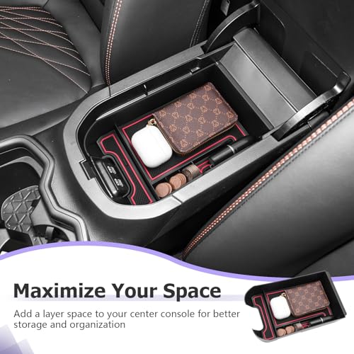 for 2025 Toyota RAV 4 Accessories Compatible with 2019 2020 2021 2022 2023 2024 2025 Toyota RAV 4 Center Console Organizer Armrest Console Secondary Storage Box Insert Tray ABS Material Red
