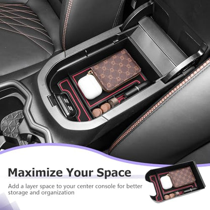 for 2025 Toyota RAV 4 Accessories Compatible with 2019 2020 2021 2022 2023 2024 2025 Toyota RAV 4 Center Console Organizer Armrest Console Secondary Storage Box Insert Tray ABS Material Red