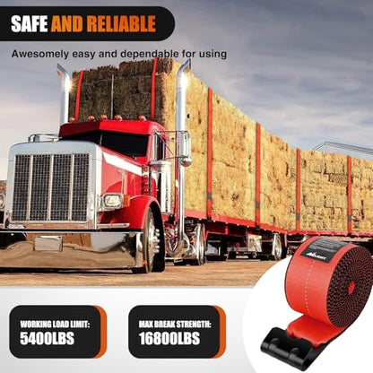 Truck Straps 4" x 30' Heavy Duty Tie Down with Flat Hooks (10Pcs 4in x 30ft Truck Straps Red)