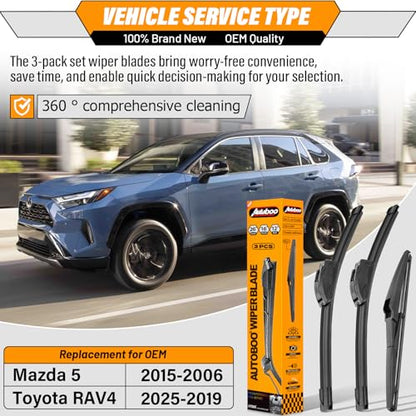 Windshield Wiper Blade Replacement for Toyota RAV4 Mazda 5 (26"+16"/12")