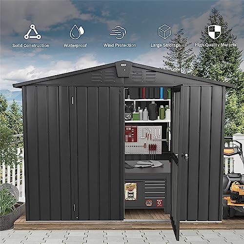 Galvanized Steel Storage Shed 8.2' x 6.2' with Lockable Door (Dark Gray03 / 8.2×6.2)