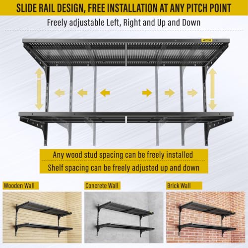 2 Tier 1.3x4ft Garage Shelving Wall Mounted (Black / 2pack-1.3×4ft)
