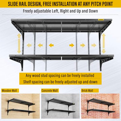 2 Tier 1.3x4ft Garage Shelving Wall Mounted (Black / 2pack-1.3×4ft)