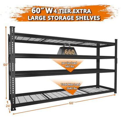Storage Shelves Heavy Duty 2 PCS (4 Tier 60"W x 24"D x 60"H)