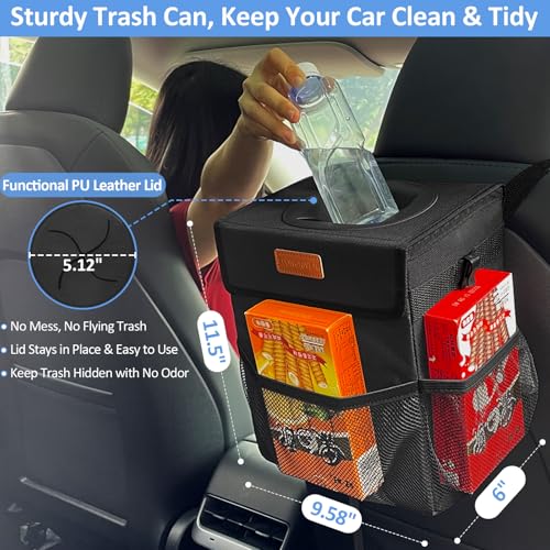 Leak Proof Car Trash Can with Lid Large Black (Balck / 3 Gallons)