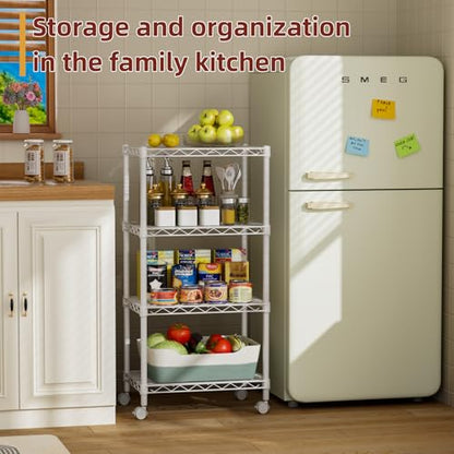 4 Small Wire Shelves Kitchen Pantry Close Home Organizers and Storage Bathroom Shelf Laundry Room Organization Adjustable Book Metal Garage Shelving Unit (White / 4-Tier 11.8"D X 17.3"W X 45.2"H)