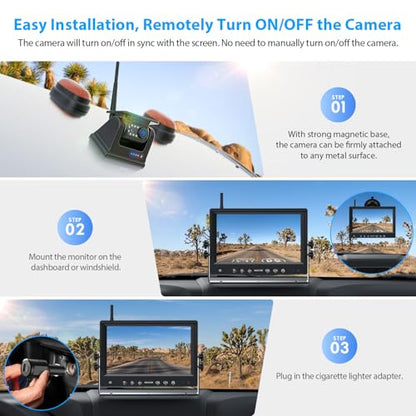 3 Magnetic Solar Wireless Backup Camera System (9"-3 Cam)