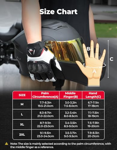 Sheepskin Leather Motorcycle Gloves for Men (White / Large)