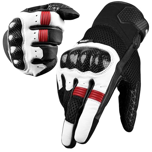 Leather Motorcycle Gloves for Men (White / 3X-Large)