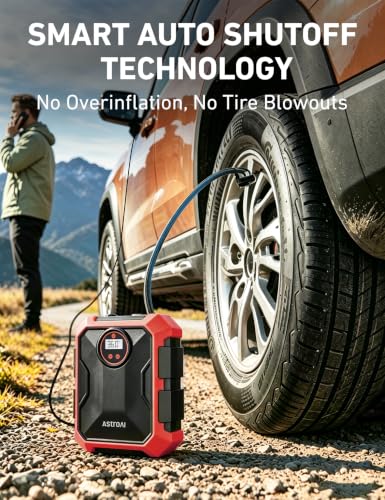 Tire Inflator Portable Air Compressor 12V DC Integrated Storage (Red)
