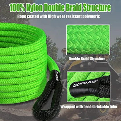 1" x30ft Kinetic Recovery Rope 46.5K lbs Heavy Duty Tow Strap Green (Green / 1"×30ft)