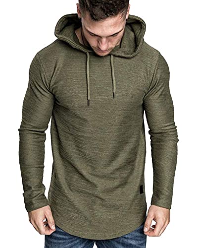 Mens Fashion Athletic Hoodies Sport Sweatshirt Solid Color Fleece Pullover Green L (Large / Green)