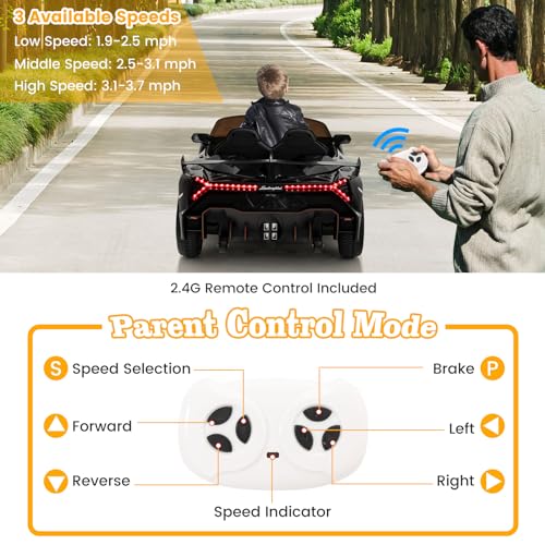 Ride on Car Lamborghini Licensed 12V Battery Powered 4WD Sports Car with Remote Control (Black)