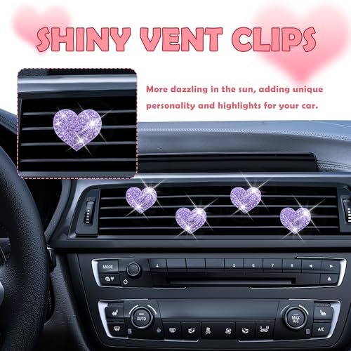 4PCS Heart Shaped Car Vent Clips with Rhinestone (Purple)