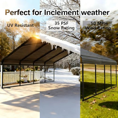 Heavy Duty Metal Carport 20x20 FT Galvanized Steel Carport Shelter for 2 Car Extra Large Canopy for Dual Vehicle (20x20 FT)