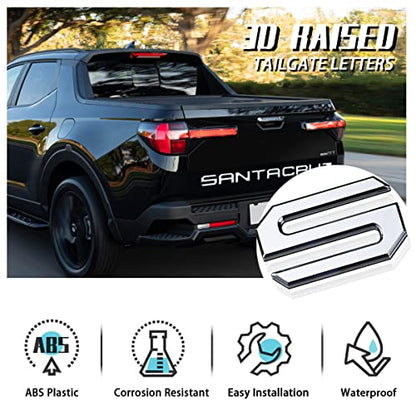 Tailgate Inserts Letters Compatible for 2022 2023 2024 2025 2026 Santa Cruz 3D Raised & Strong Adhesive Decals Letters Rear Emblem Decal Sticker Compatible for Santa Cruz Accessories (Chrome Silve)