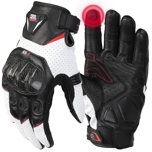 Sheepskin Leather Motorcycle Gloves for Men (White / X-Large)