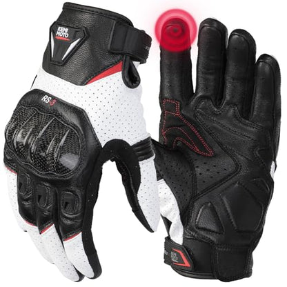 Sheepskin Leather Motorcycle Gloves for Men (White / X-Large)