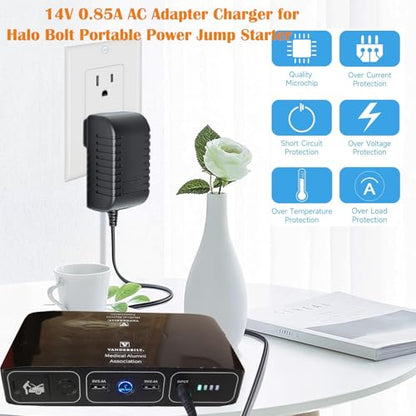 14V 0.85A Adapter + Car Charger for Halo Bolt Air+ 1750 57720 58830 55500