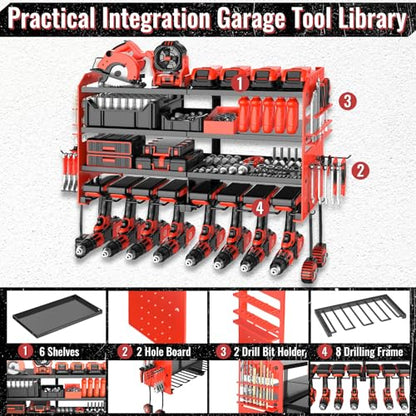 Power Tool Organizer Wall Mount (Red / 1PC 8 Drills Holder)