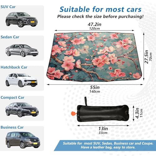Windshield Sun Shade Umbrella Cherry Blossom Branch Floral Foldable Car Front Window Sunshade Blocks UV Rays Heat Keep Vehicle Cool 55"x27.5" (multi 24)