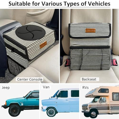 Leak Proof Car Trash Can with Lid Stripe Print (Stripe Print / 2 Gallons)