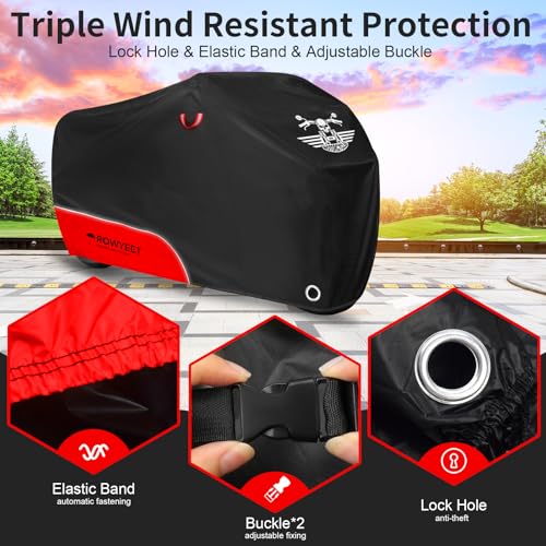 Motorcycle Cover Waterproof Outdoor Storage All Season Protection (420D Red / 96.5")