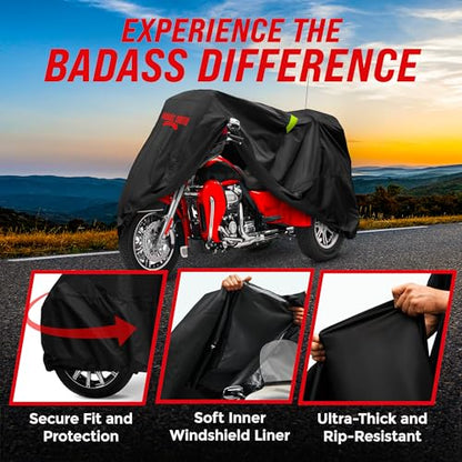 Fits Harley Davidson Trike Cover (Badass Black / [HD TRIKE] 110"L x 61"W x 55"H)