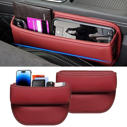 Universal Fit Premium Leather Car Seat Gap Filler Organizer (Burgundy，2 Pack)