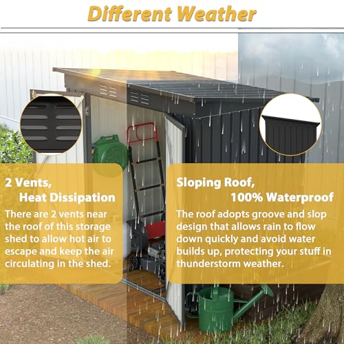 6x4 FT Outdoor Metal Storage Shed with Lockable Door & Floor Frame (Black / 6x4 Ft)