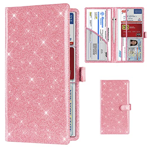 Car Registration and Insurance Card Holder (T Glitter Pink)