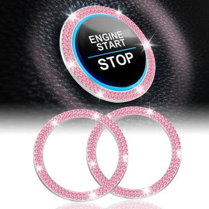 2 PCS Crystal Double Rhinestone Car Engine Start Stop Decoration Ring (Double Pink)