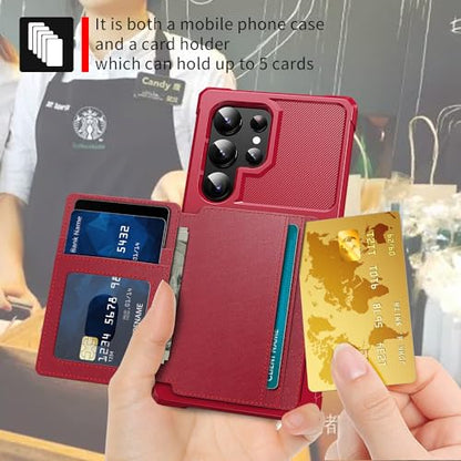 for Samsung Galaxy S24 Ultra Case with Card Holder (Red / Samsung Galaxy S24 Ultra)
