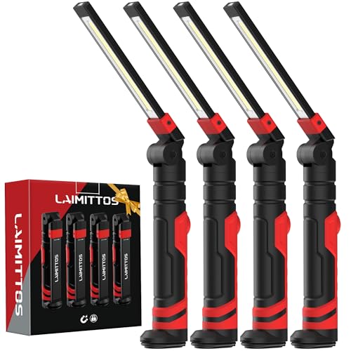 Rechargeable Work Light 2500mAh Magnetic LED Work Light Flashlight Mechanic Light Tool for Men Him (600 Lumens - 4 Pcs)