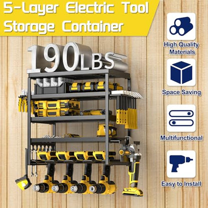 Power Tool Organizer Wall Mount (5-Tier 4 Drill Holders)