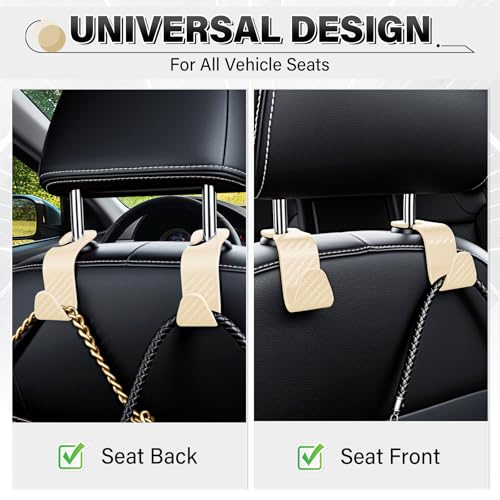 Universal 4 Pack Car Seat Headrest Purse Hook (4pc / Beige Checkered)