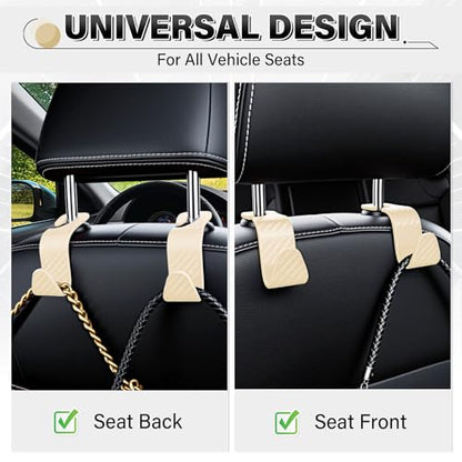 Universal 4 Pack Car Seat Headrest Purse Hook (4pc / Beige Checkered)
