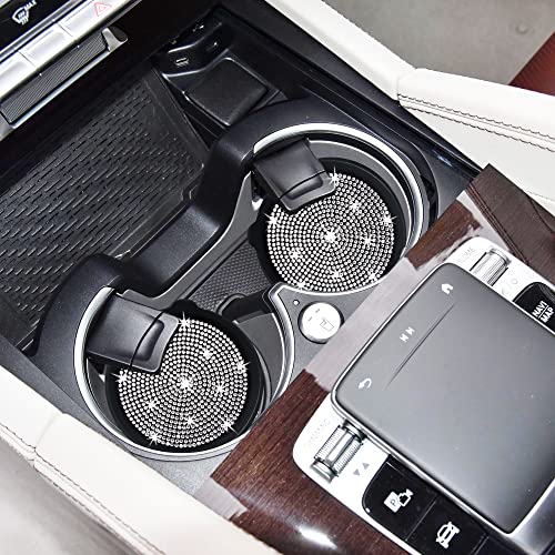 2 Pack Car Cup Holder Coaster Bling Crystal Rhinestone Car Interior (Black Whole Rhinestone / 2 Pack)