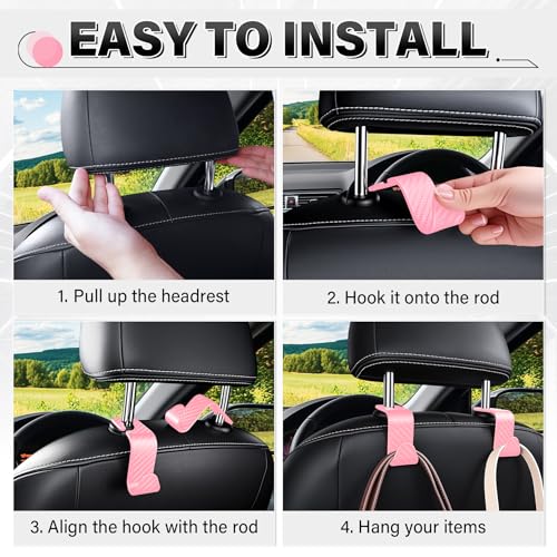 Universal 2 Pack Car Seat Headrest Purse Hook (2pc / Pink Checkered)