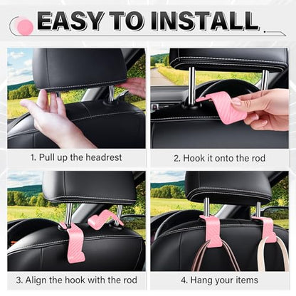 Universal 4 Pack Car Seat Headrest Purse Hook (4pc / Pink Checkered)