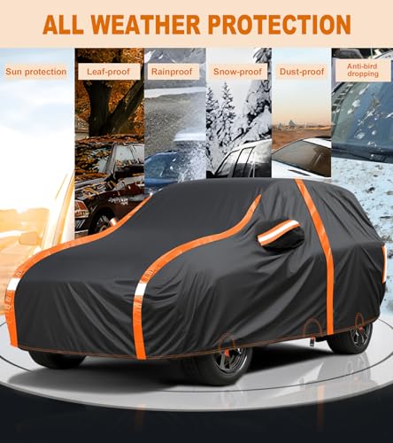 Car Cover Waterproof All Weather for SUV Automobiles UV Protection Snowproof Rain Sun with Door Zipper Full Exterior Outdoor Full Car Cover Universal Fit Up to 185" (Orange / S2: Fit SUV-Length Up to 185")