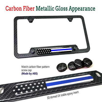 Police Thin Blue Line License Plate Frame (Thin Blue Line Insert- Carbon Fiber)
