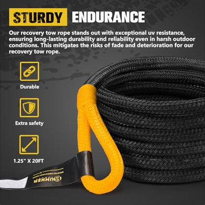 1.25"×20ft Kinetic Recovery Rope with 2 Soft Shackle Kit (1.25in×20ft)
