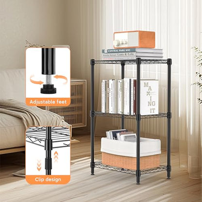 3 Tiers Shelf Metal Storage Shelves Wire Rack Closet Organizers with Wheel for Garage Kitchen Bathroom Laundry Black 11.8" D x 17.7" W x 28.8" H (3 Tiers, 11.8"D x 17.7"W x 28.8"H / Black)