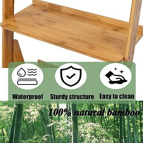 Bamboo Ladder Shelf Bookcase (4 Tier / Natural)