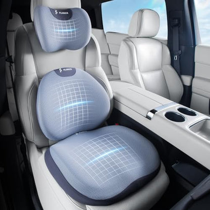 Seat Cushion and Lumbar Support Pillow for Office Chair Car (Blue / 3 Pieces)