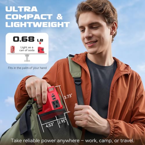 220W Portable Power Inverter Compatible with Milwaukee 18V Battery (1-pack / Red)