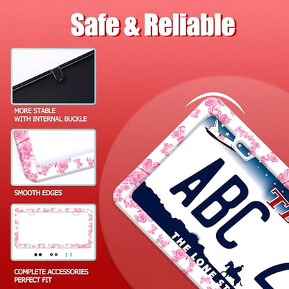 Pink Butterfly Animal Stainless Steel License Plate Frame for US Cars Decor (Pink Butterfly)