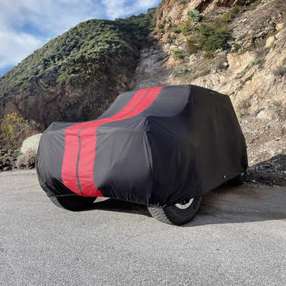 SUV Car Cover All Weather for 1966 (55. Bronco without Spare Tire 1966-1977 / Black / Red (Stripe))